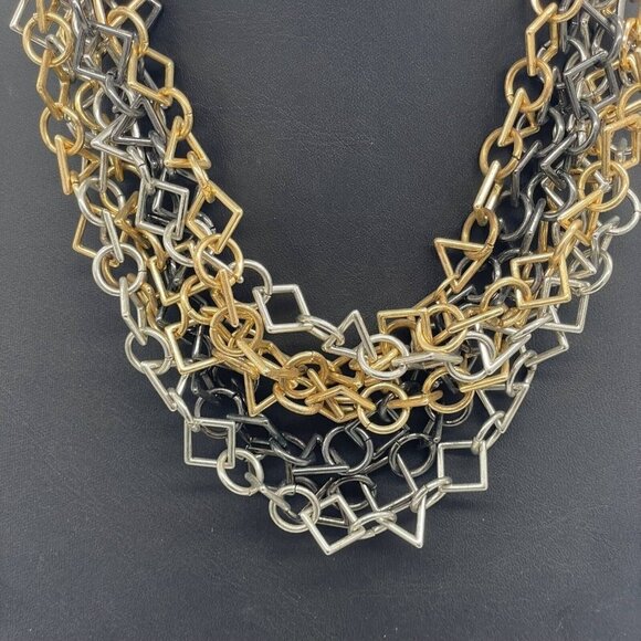Zara Geometric Limbs Chain Statement Necklace Gold and Silver Tone 19-22 Inches - Picture 2 of 5